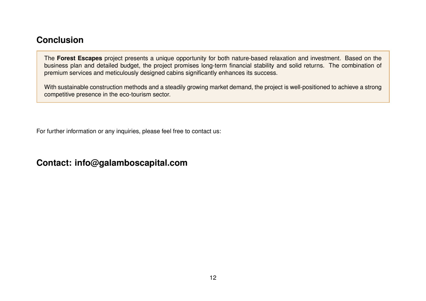 Forest Escapes business plan – page 13