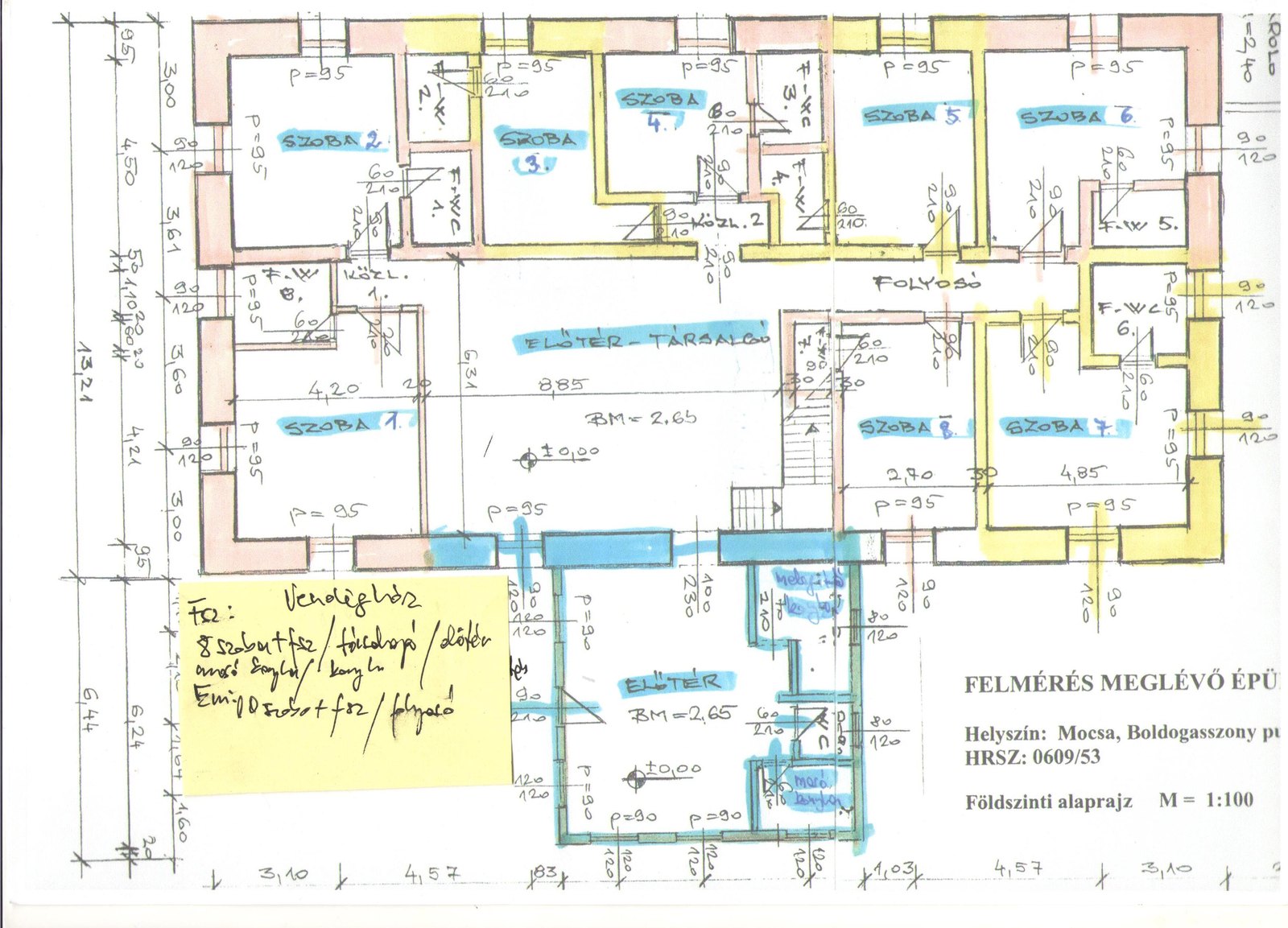 The Esterházy Grand Guesthouse — ground-floor plan, survey of the existing building, 1:100